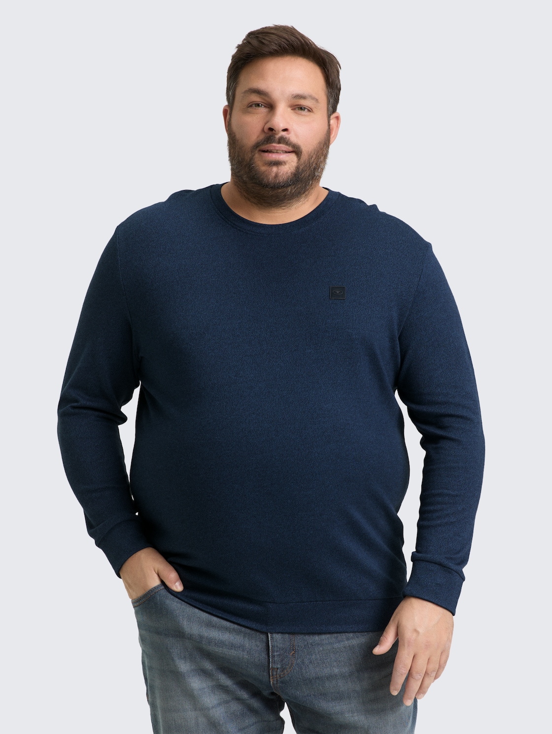 Thumbnail - TOM TAILOR Herren Plus Size - Langarmshirt mit Logo-Badge, blau, Meliert, Gr. 4XL