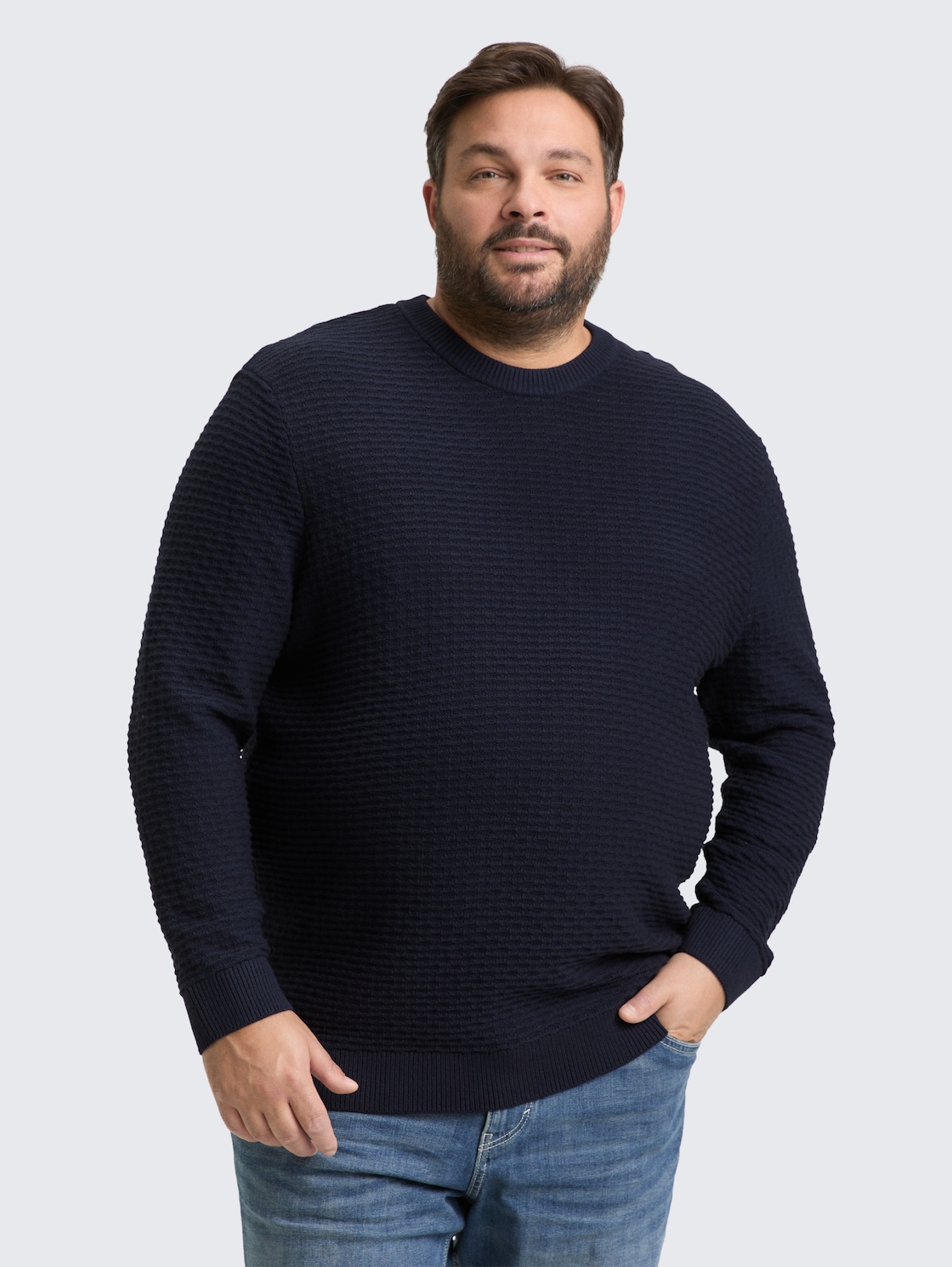 Thumbnail - TOM TAILOR Herren Plus Size - Strickpullover mit Rundhalsausschnitt, blau, Uni, Gr. 5XL