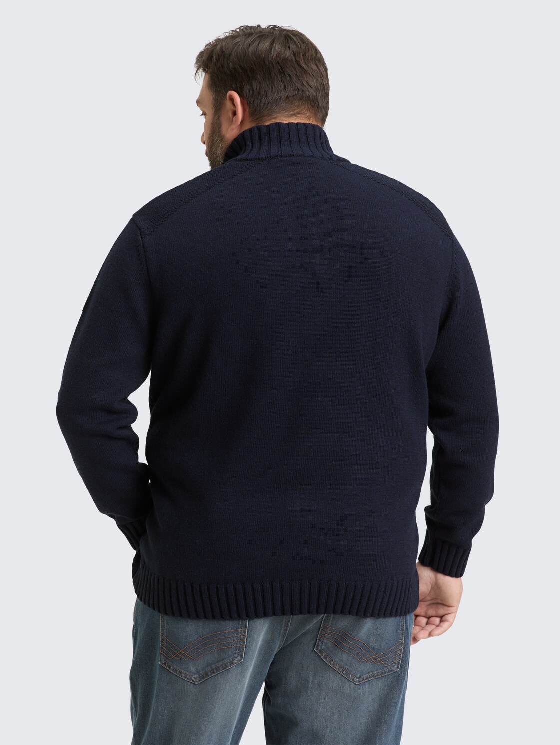 Thumbnail - TOM TAILOR Herren Plus Size - Troyer Strickpullover mit Ripp-Details, blau, Meliert, Gr. 2XL