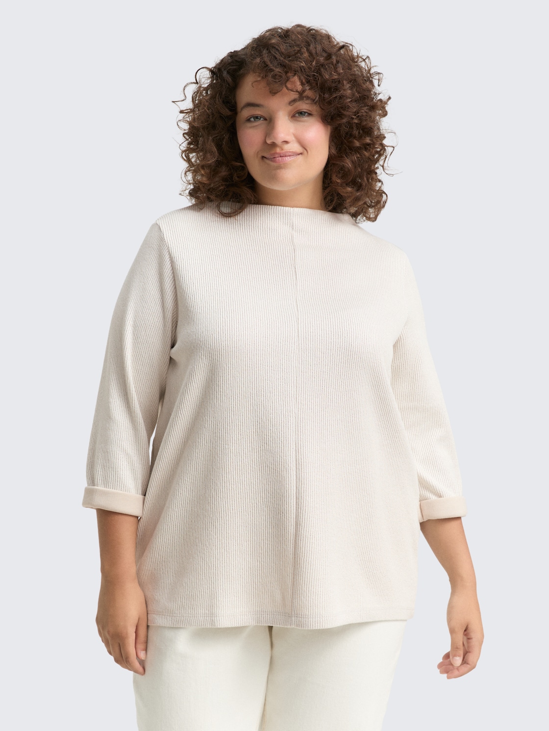 Thumbnail - TOM TAILOR Damen Plus Size - Sweatshirt mit Stehkragen, beige, Meliert, Gr. 48