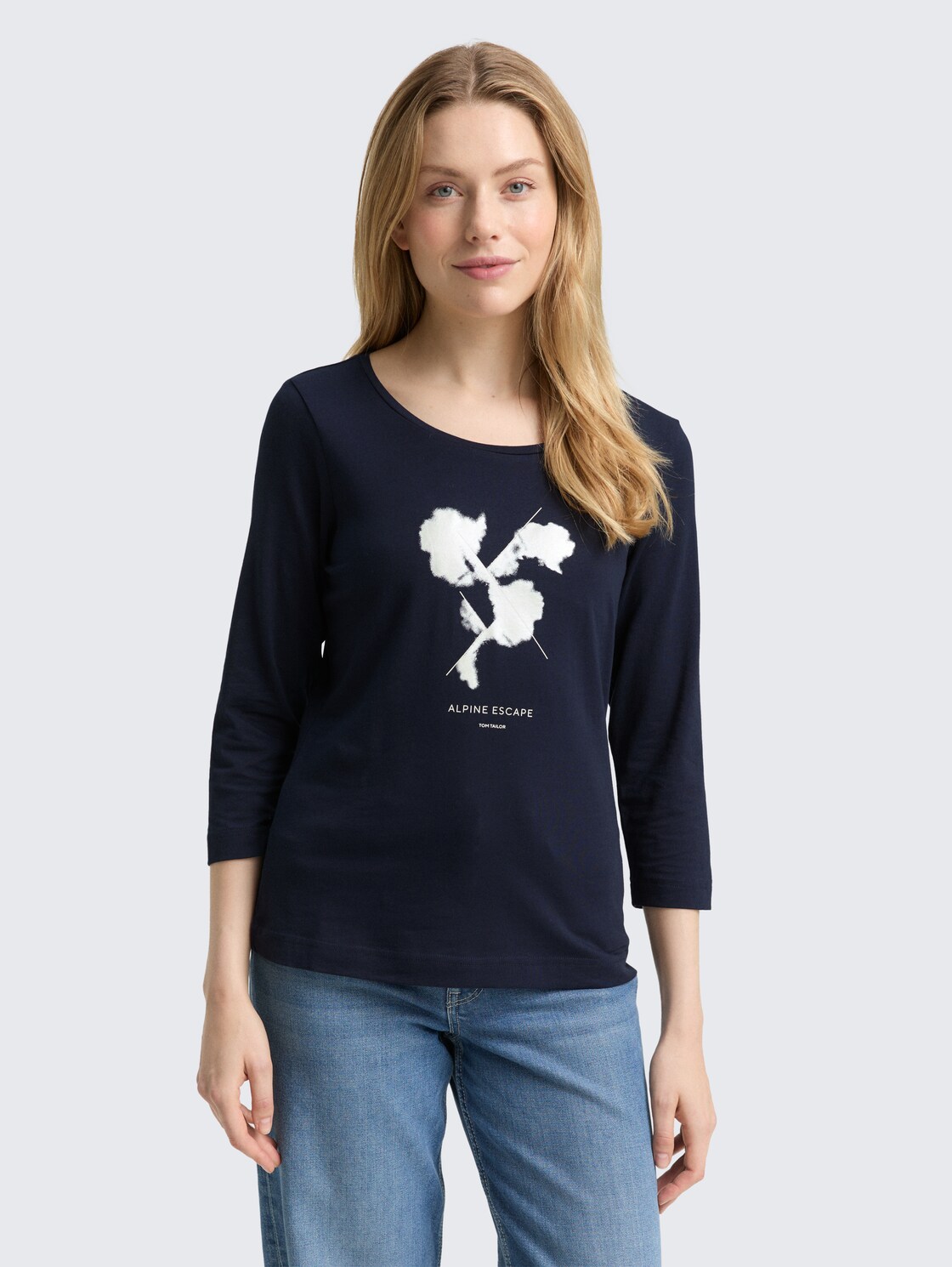 Thumbnail - TOM TAILOR Damen Langarmshirt mit Print, blau, Uni, Gr. M