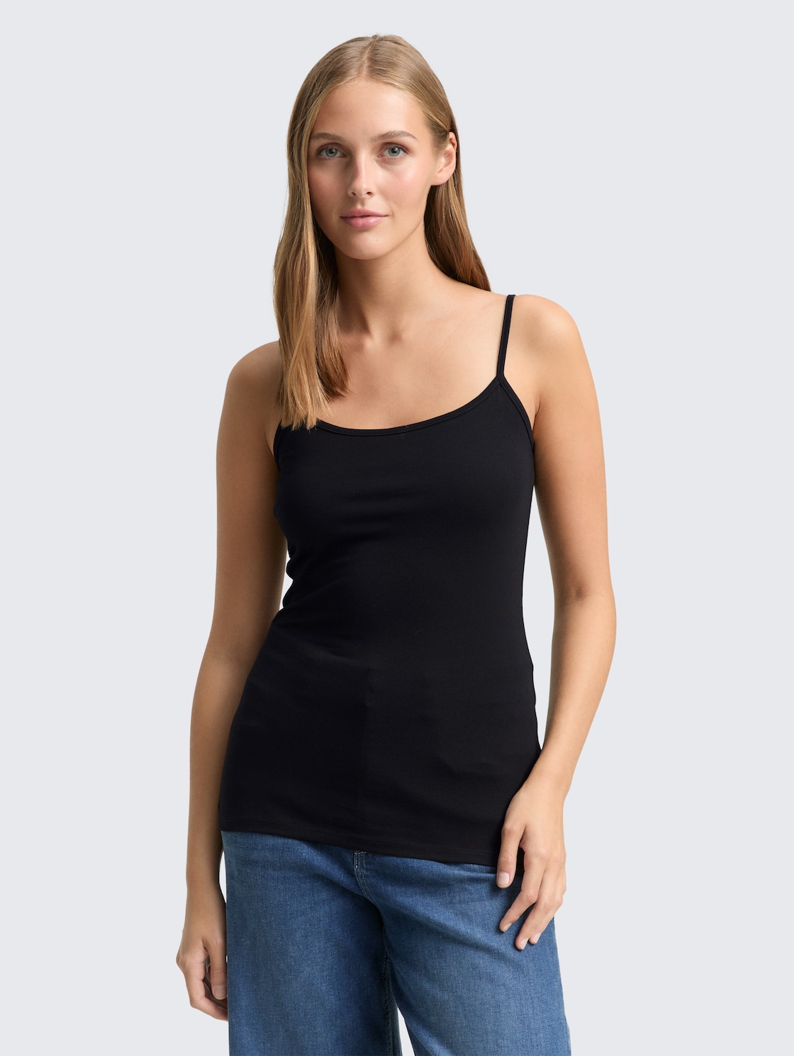 Thumbnail - TOM TAILOR DENIM Damen Slim Fit Trägertop, schwarz, Uni, Gr. S