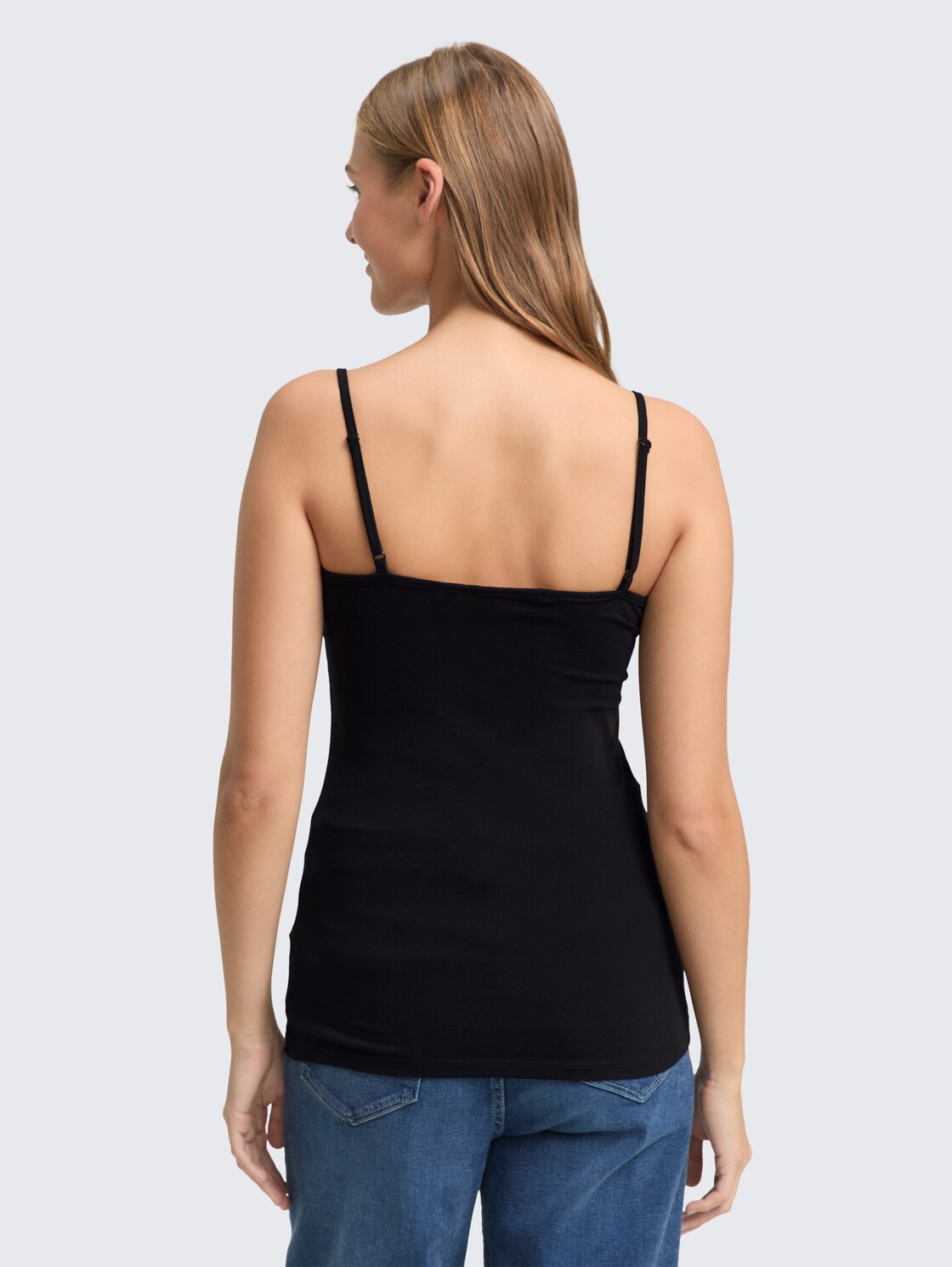 Thumbnail - TOM TAILOR DENIM Damen Slim Fit Trägertop, schwarz, Uni, Gr. S