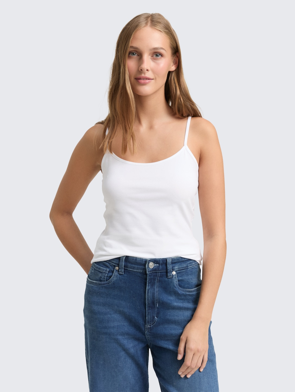 Thumbnail - TOM TAILOR DENIM Damen Slim Fit Trägertop, weiß, Uni, Gr. XS