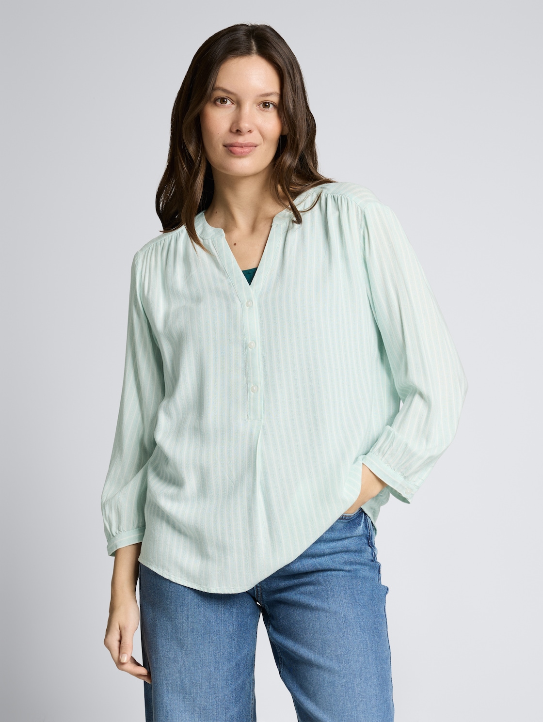 Thumbnail - TOM TAILOR Damen Bluse mit Streifenmuster, grün, Gestreift, Gr. 36