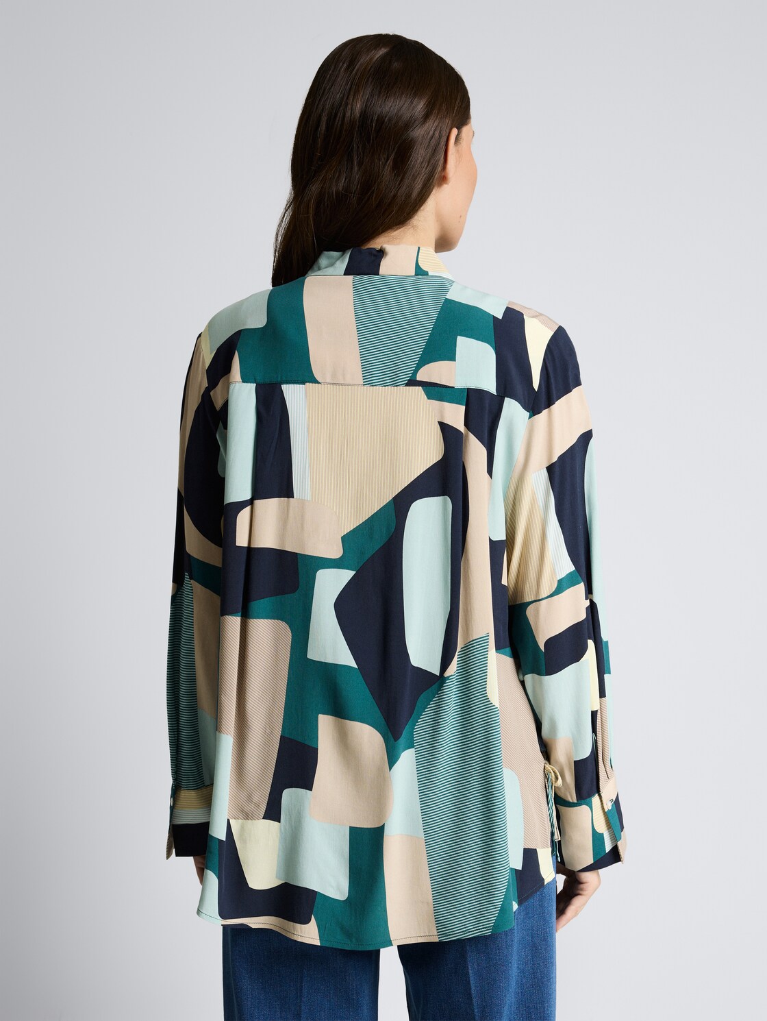 Thumbnail - TOM TAILOR Damen Loose Fit Bluse mit Schleifen-Details, grün, Gemustert, Gr. 36