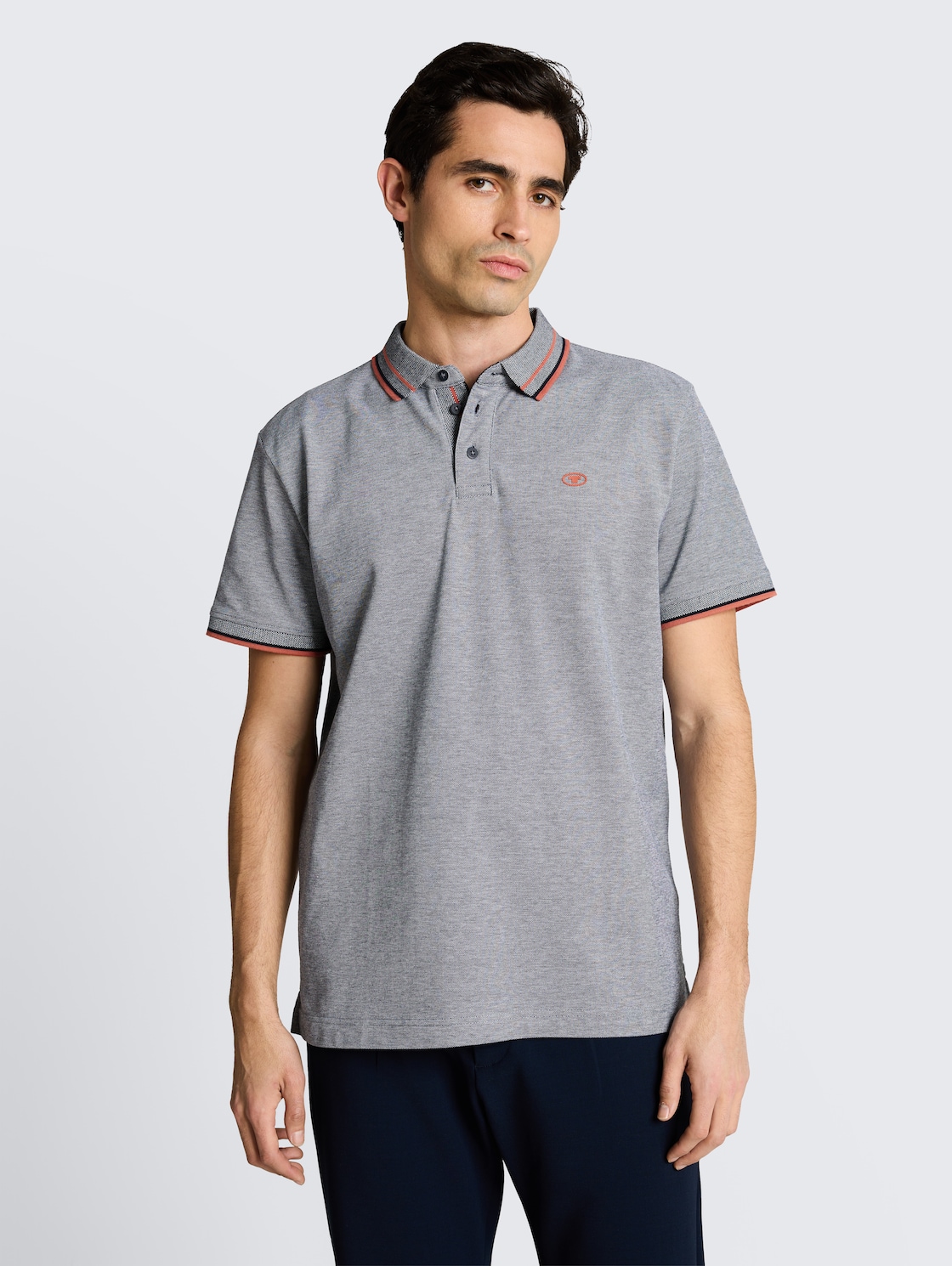 Thumbnail - TOM TAILOR Herren Piqué Poloshirt mit Logo-Print, blau, Meliert, Gr. M