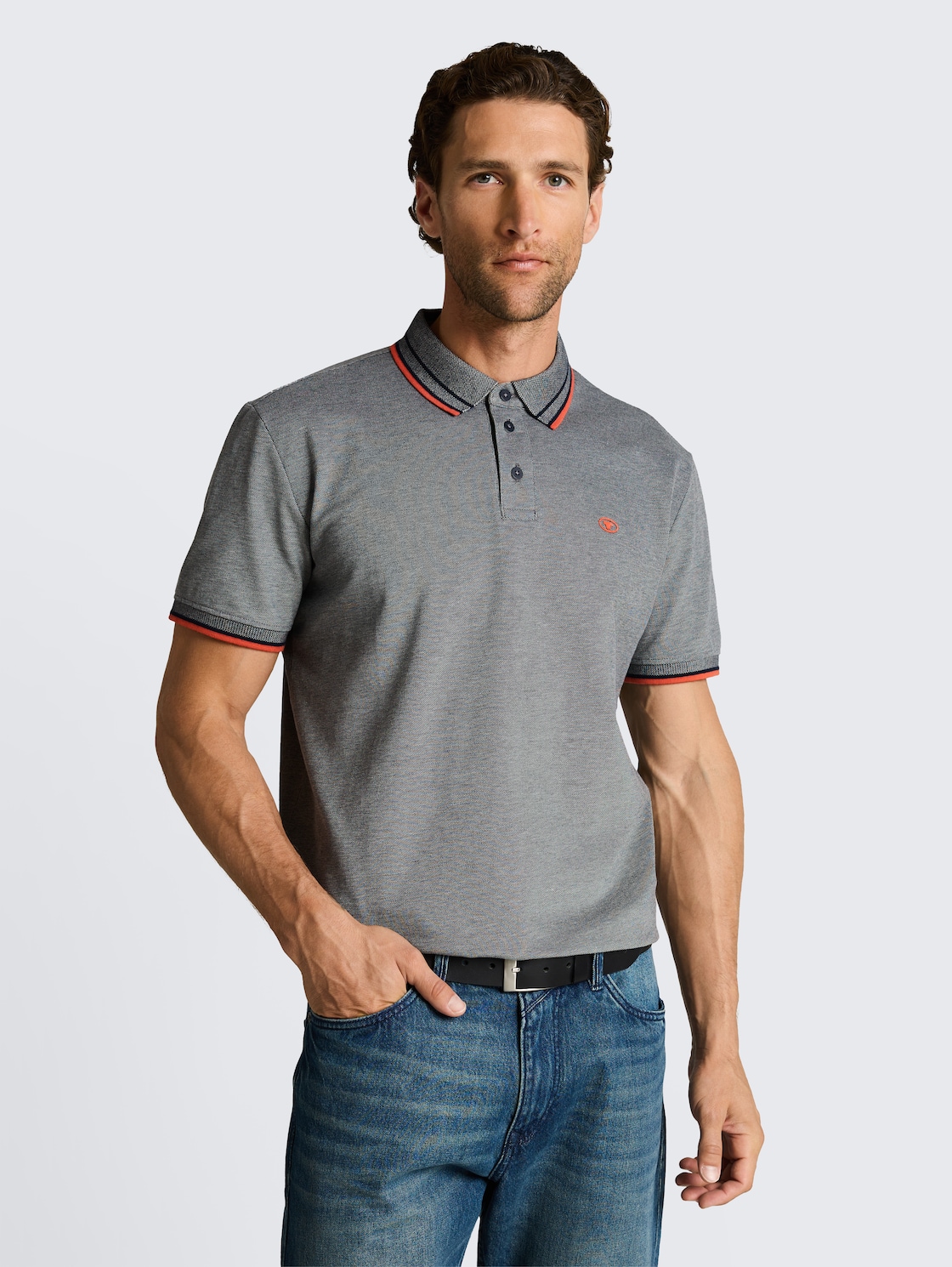 Thumbnail - TOM TAILOR Herren Piqué Poloshirt mit Logo-Print, grün, Meliert, Gr. XXL