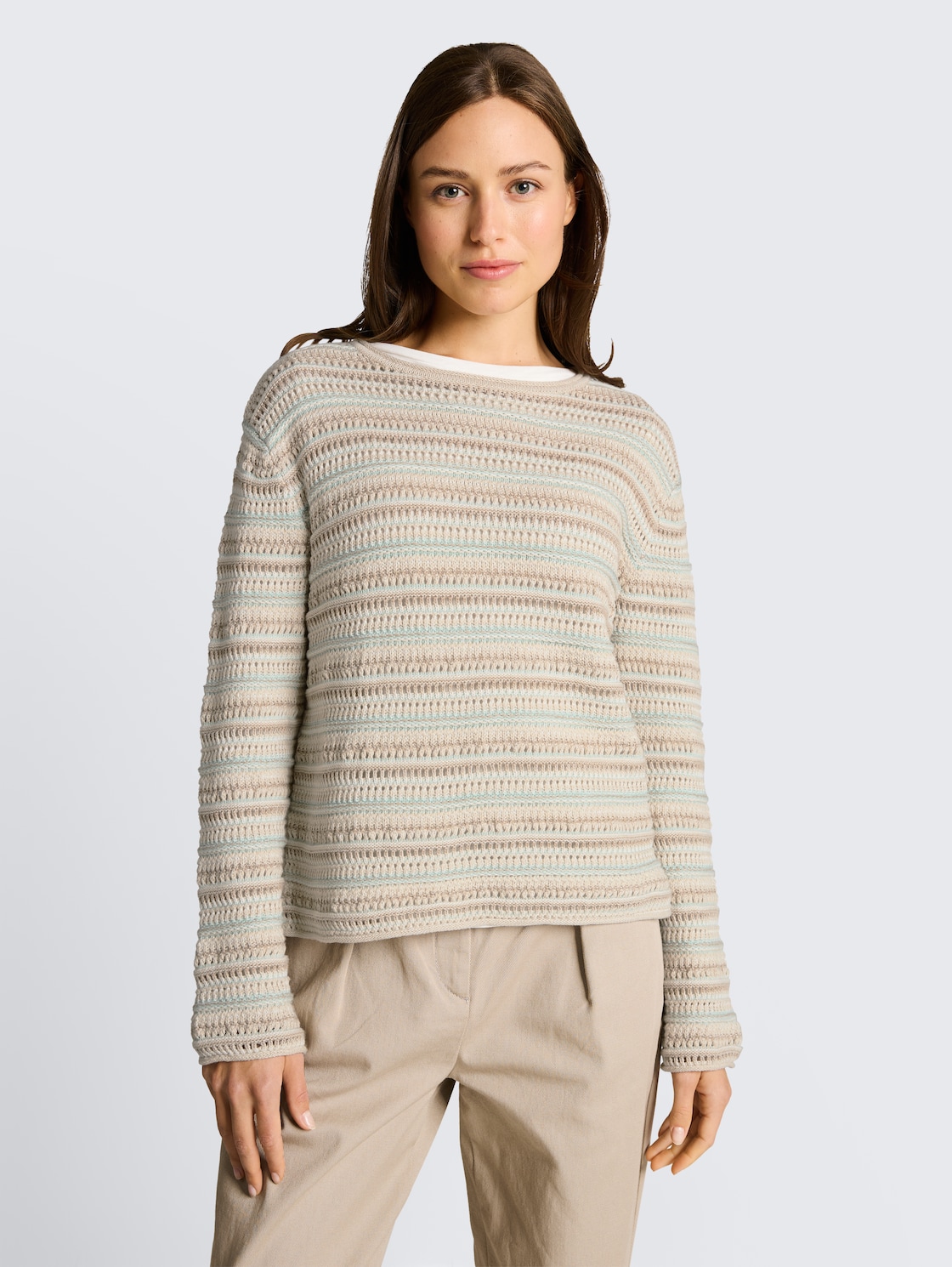 Thumbnail - TOM TAILOR Damen Loose Fit Strickpullover mit Streifenmuster, blau, Gestreift, Gr. S