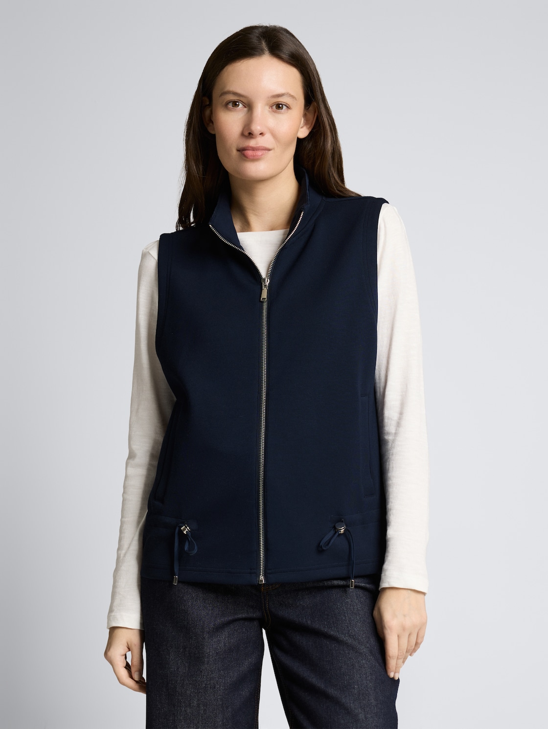 Thumbnail - TOM TAILOR Damen Scuba Sweatweste mit Stehkragen, blau, Uni, Gr. XS