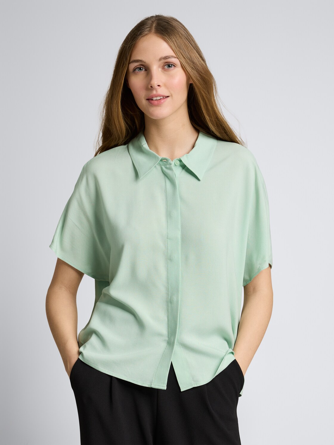 Thumbnail - TOM TAILOR DENIM Damen Bluse aus Viskose, grün, Uni, Gr. M