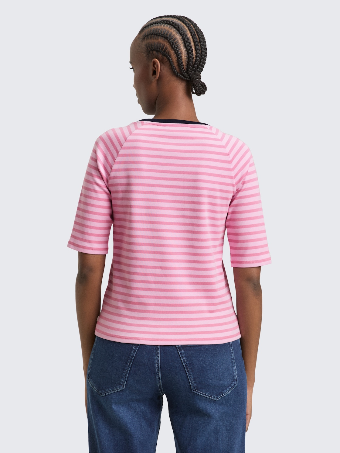 Thumbnail - TOM TAILOR DENIM Damen T-Shirt mit Streifenmuster, rosa, Gestreift, Gr. S