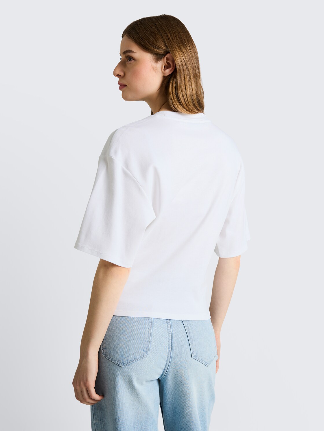 Thumbnail - TOM TAILOR DENIM Damen T-Shirt mit Knotendetail, weiß, Uni, Gr. S