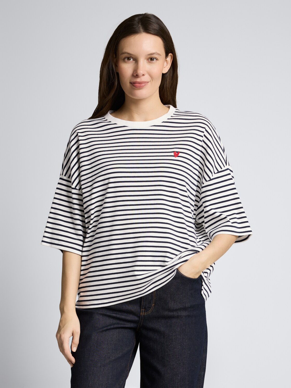 Thumbnail - TOM TAILOR Damen Oversize T-Shirt mit Streifenmuster, weiß, Gestreift, Gr. XXL