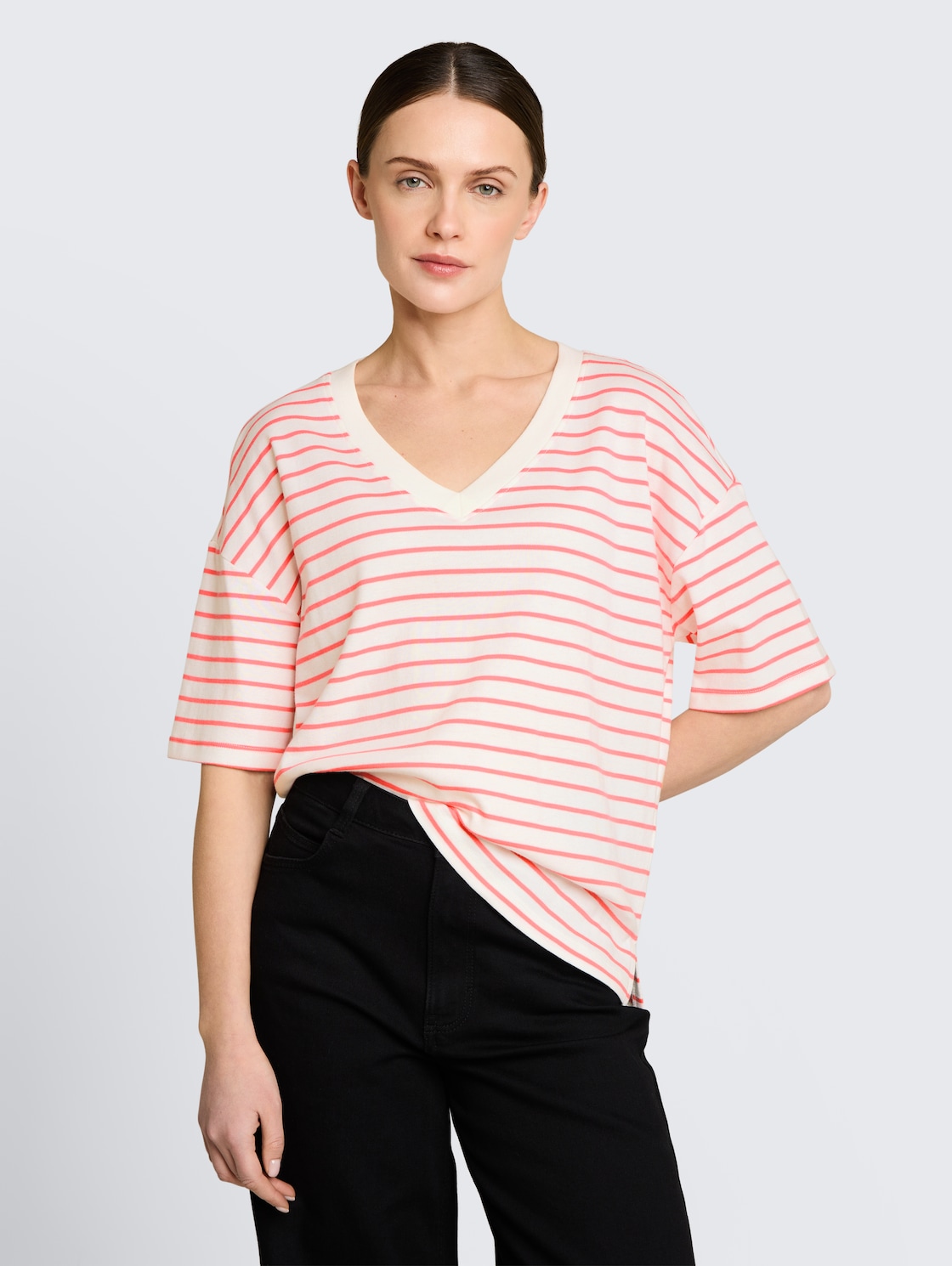 Thumbnail - TOM TAILOR Damen Oversize T-Shirt mit Streifenmuster, weiß, Gestreift, Gr. M