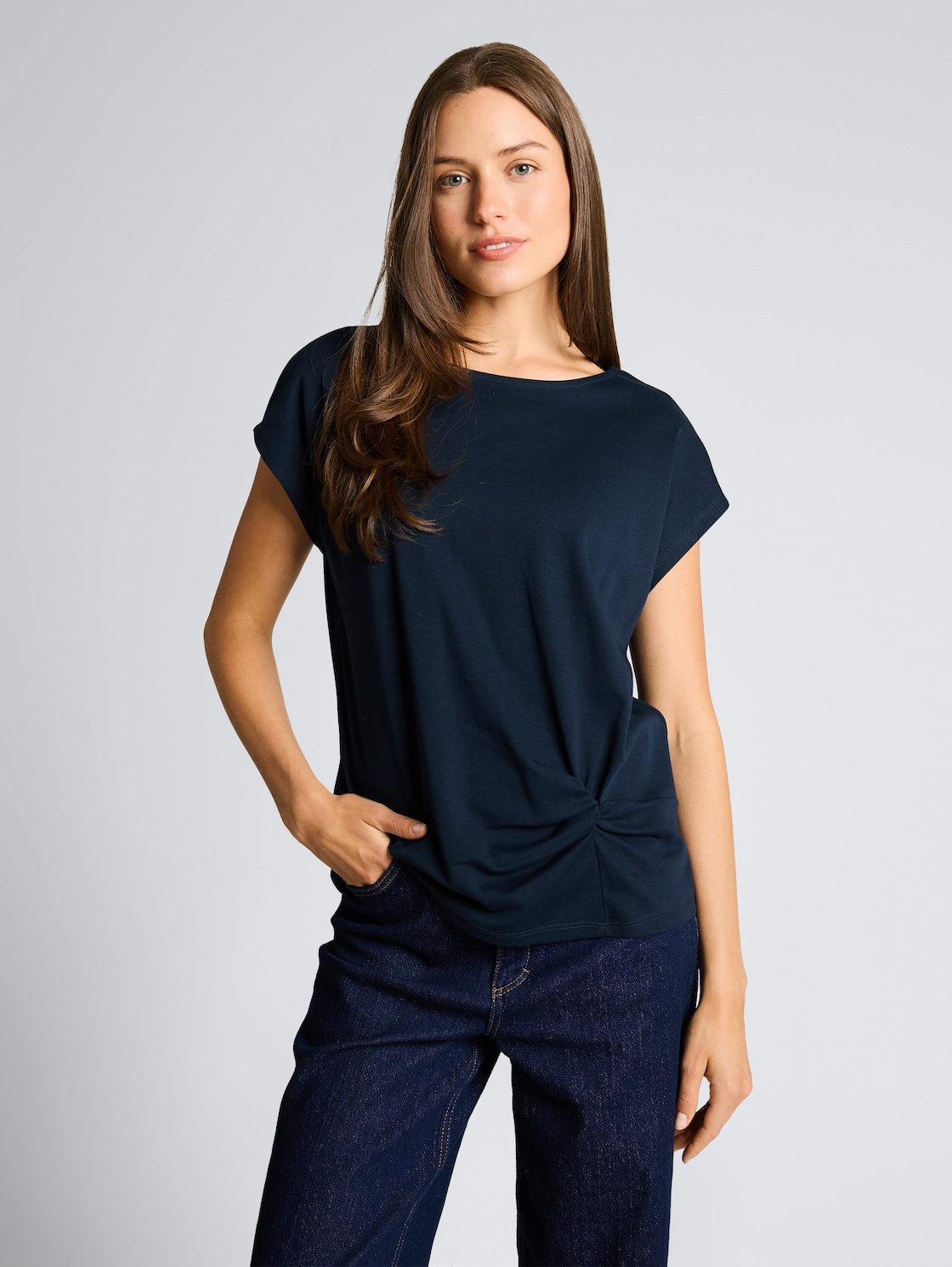 Thumbnail - TOM TAILOR Damen T-Shirt mit Knotendetail, blau, Uni, Gr. XXL