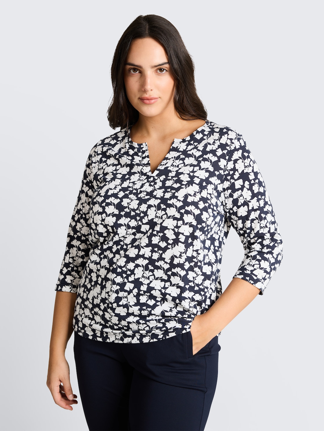 Thumbnail - TOM TAILOR Damen Plus Size - Langarmshirt mit Muster, blau, Gemustert, Gr. 54