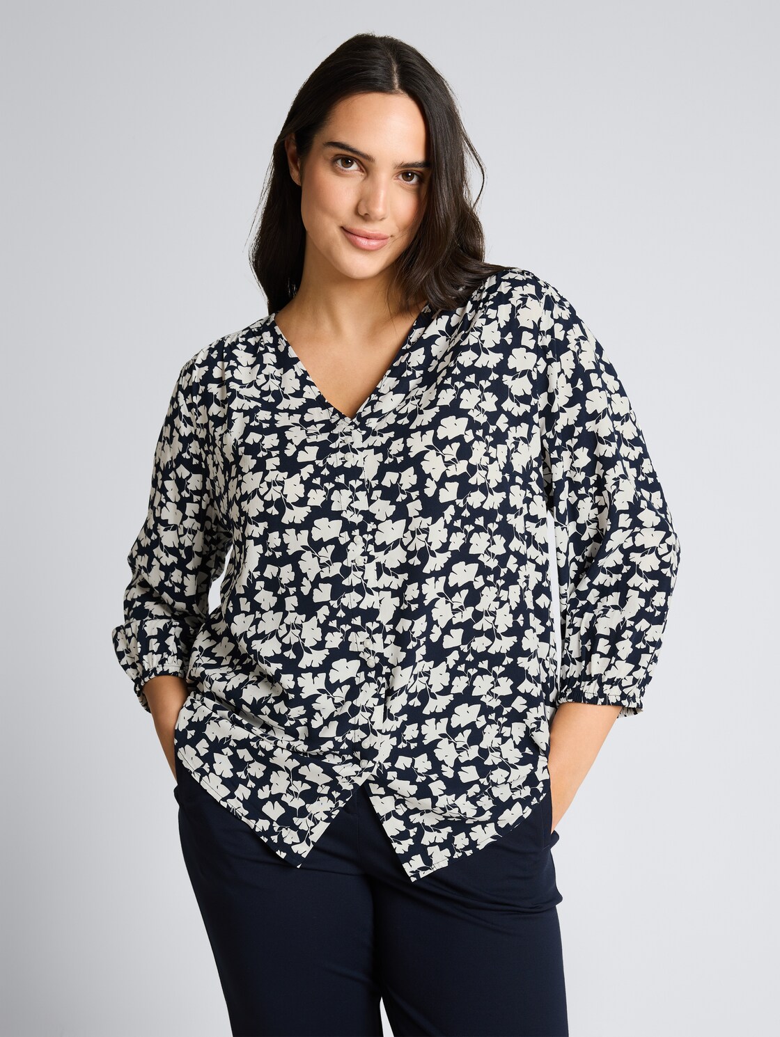 Thumbnail - TOM TAILOR Damen Plus Size - Bluse aus Viskose, blau, Gemustert, Gr. 54