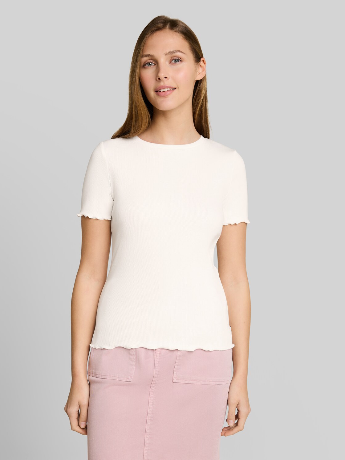  Tom Tailor Denim Damen Slim Fit T-shirt Mit Rippstruktur, Weiß, Uni, Gr. Xxl 