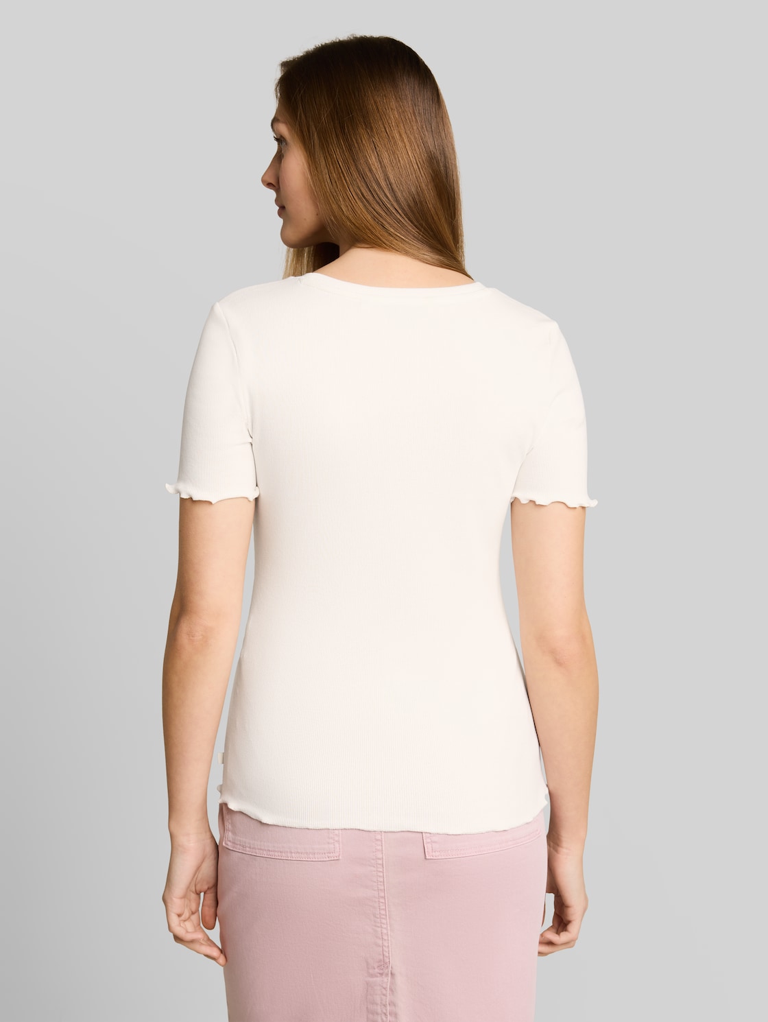  Tom Tailor Denim Damen Slim Fit T-shirt Mit Rippstruktur, Weiß, Uni, Gr. Xxl 
