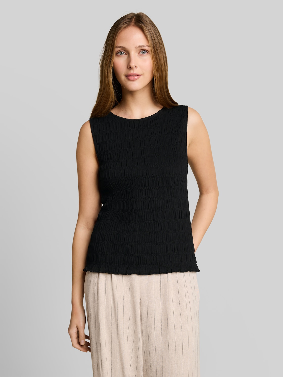  Tom Tailor Denim Damen Smock Top Mit Stretch, Schwarz, Uni, Gr. Xxl 