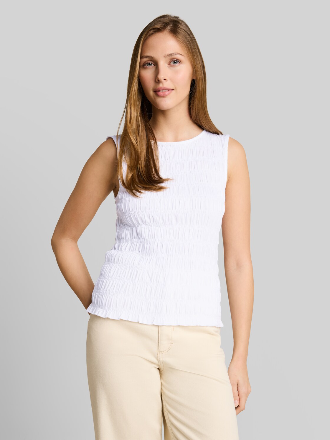  Tom Tailor Denim Damen Smock Top Mit Stretch, Weiß, Uni, Gr. Xxl 