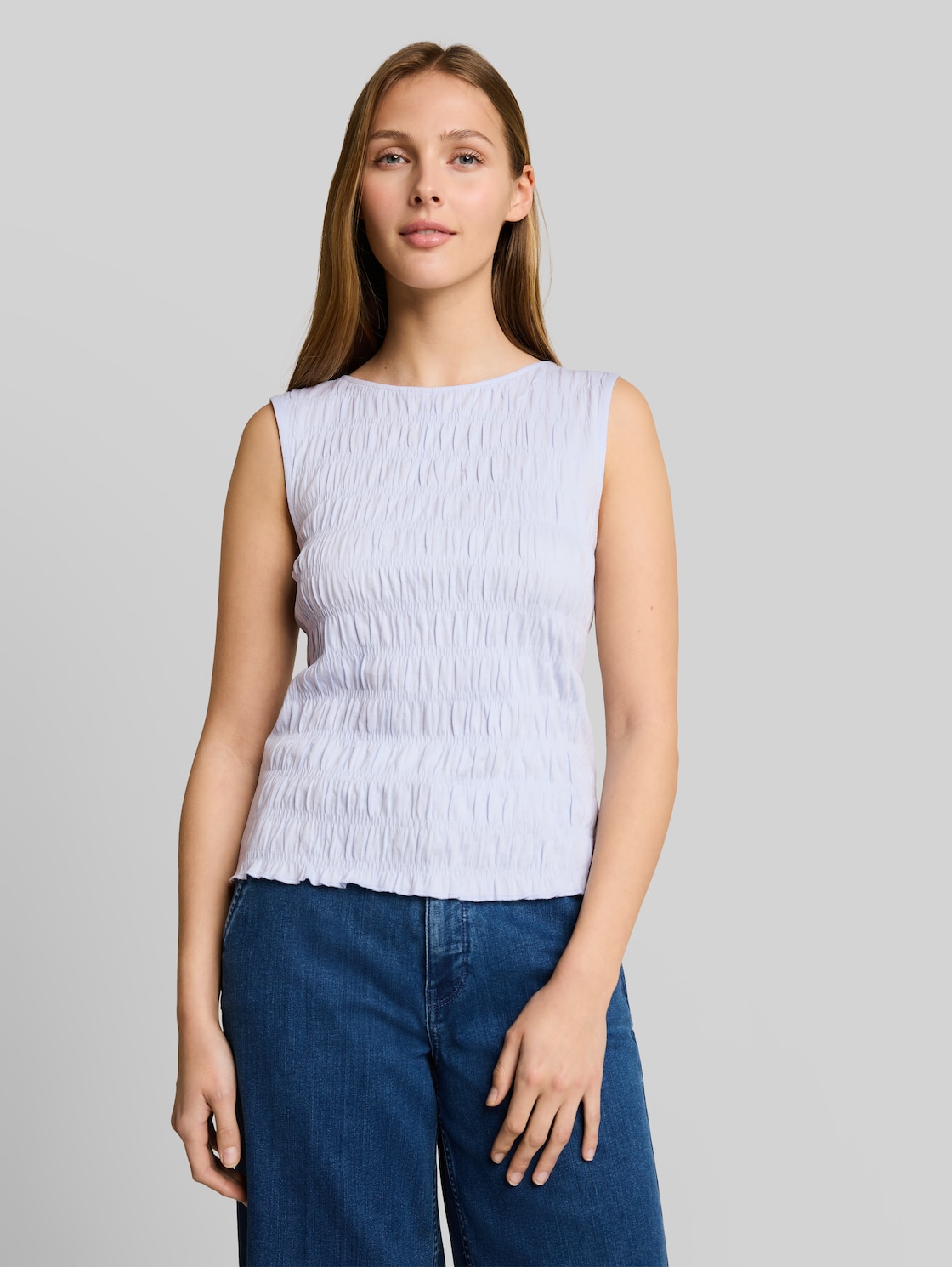  Tom Tailor Denim Damen Smock Top Mit Stretch, Blau, Uni, Gr. Xxl 