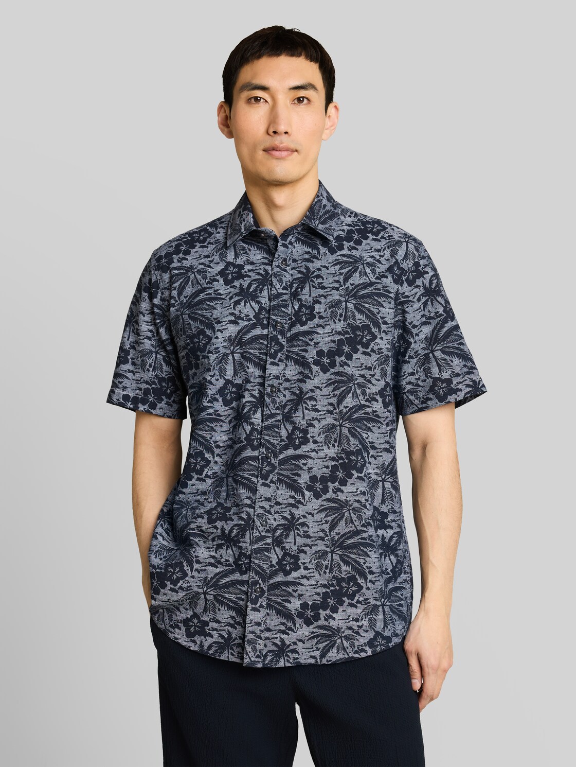  Tom Tailor Herren Regular Fit Kurzarmhemd Mit Muster, Blau, Gemustert, Gr. Xxl 