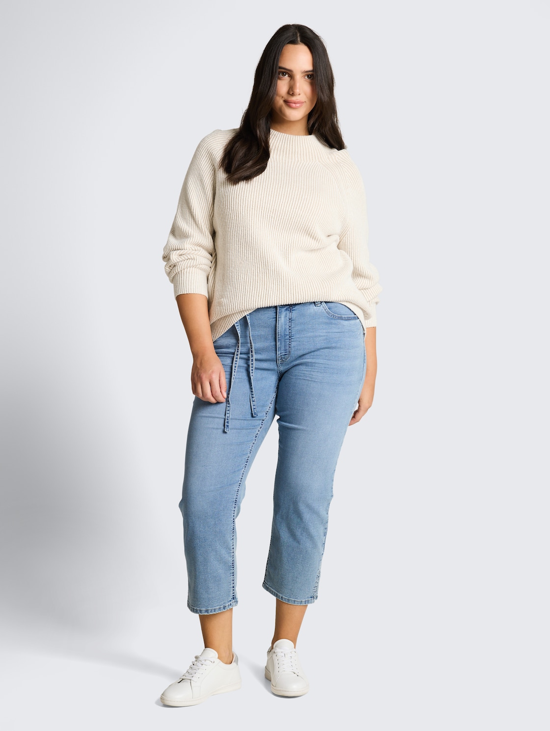 Thumbnail - TOM TAILOR Damen Plus Size - TTPLUS SLIM Jeans mit Bindegürtel, blau, Uni, Gr. 50
