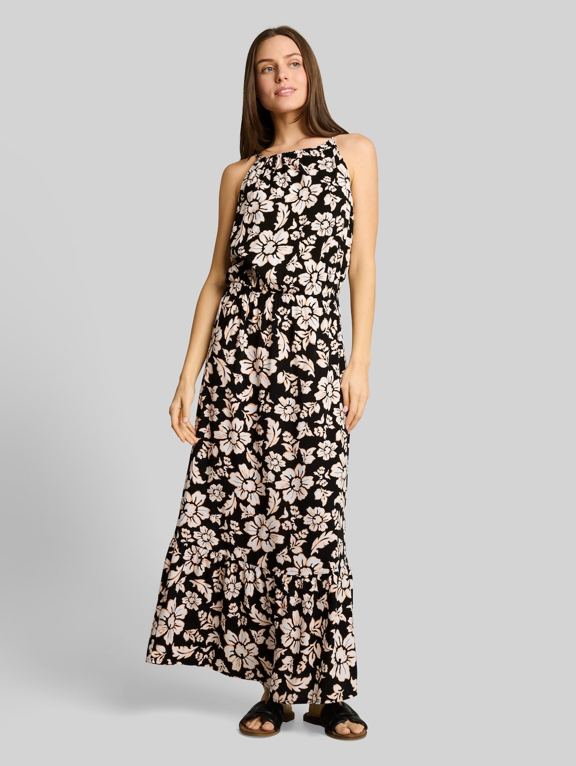  Tom Tailor Damen Maxi-kleid Aus Viskose, Schwarz, Uni, Gr. 36 