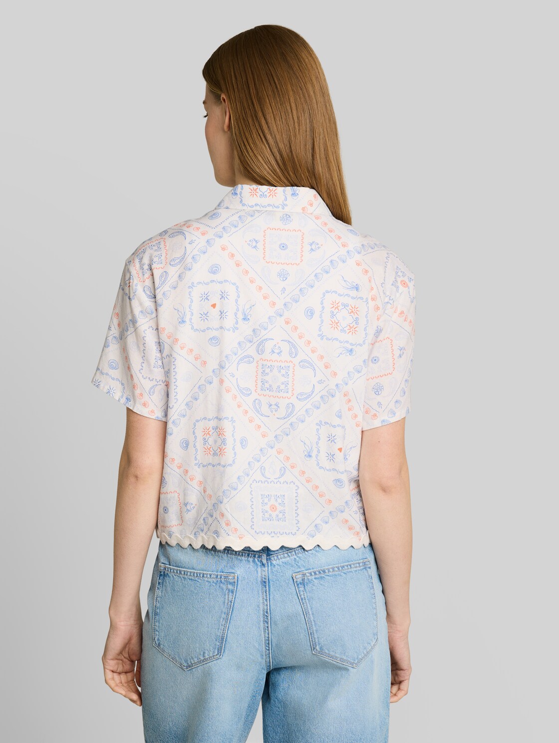  Tom Tailor Denim Damen Boxy Fit Bluse Mit Leinenanteil, Weiß, Gemustert, Gr. Xl 