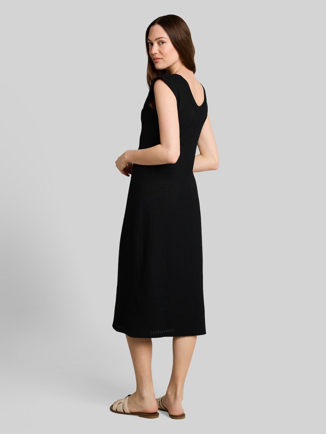  Tom Tailor Denim Damen Fitted Jacquard Midi-kleid, Schwarz, Uni, Gr. Xl 