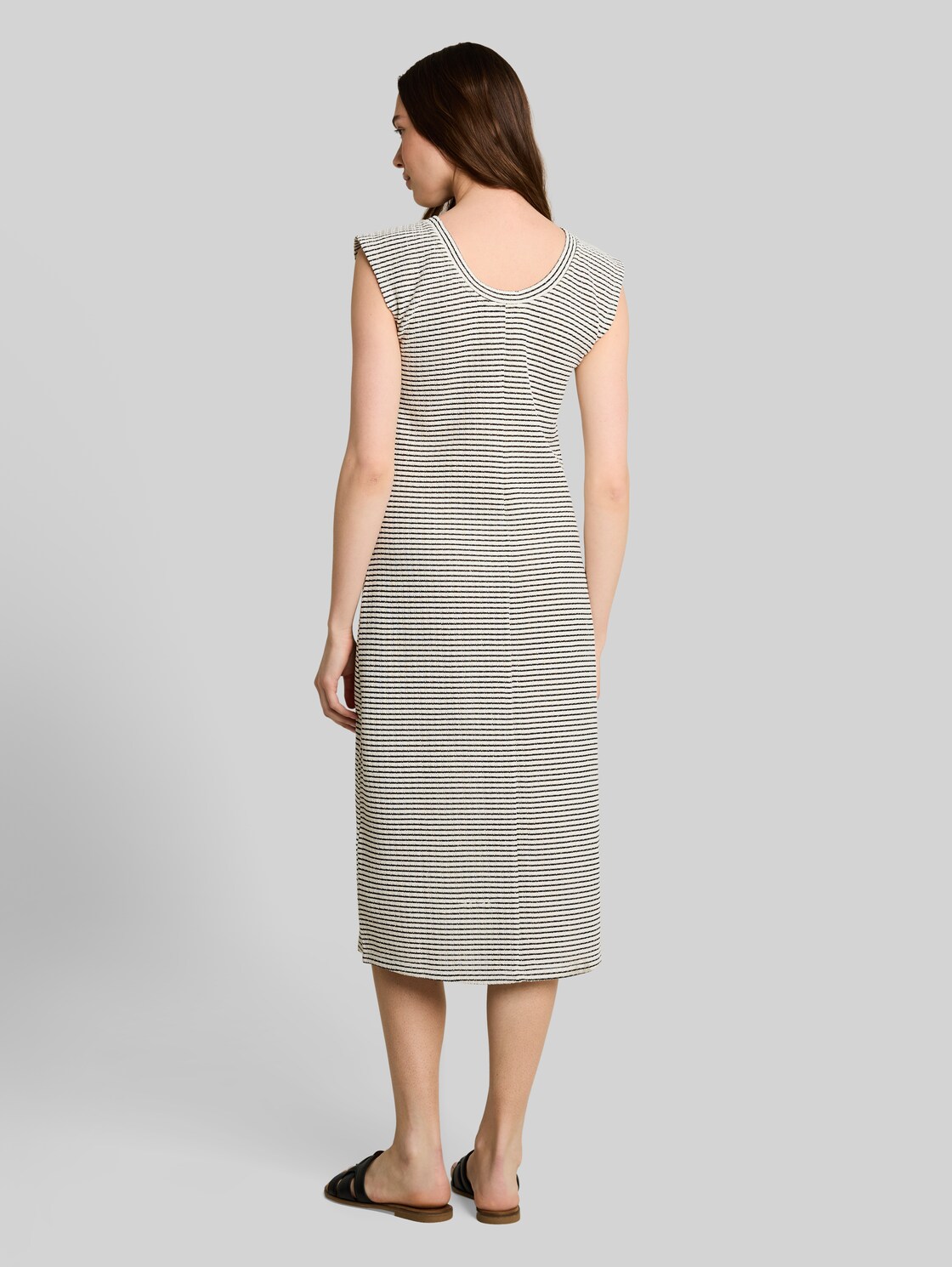  Tom Tailor Denim Damen Fitted Jacquard Midi-kleid, Weiß, Gestreift, Gr. Xxl 