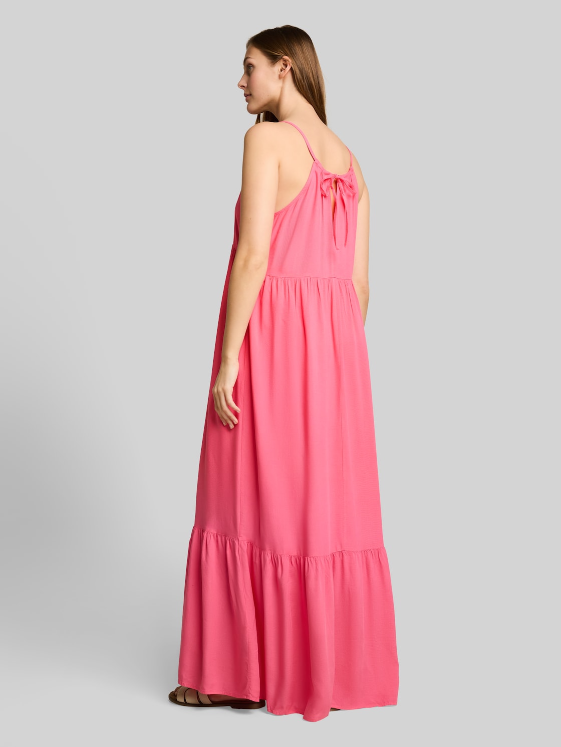  Tom Tailor Denim Damen Maxi-kleid Mit Volants, Rosa, Uni, Gr. Xxl 