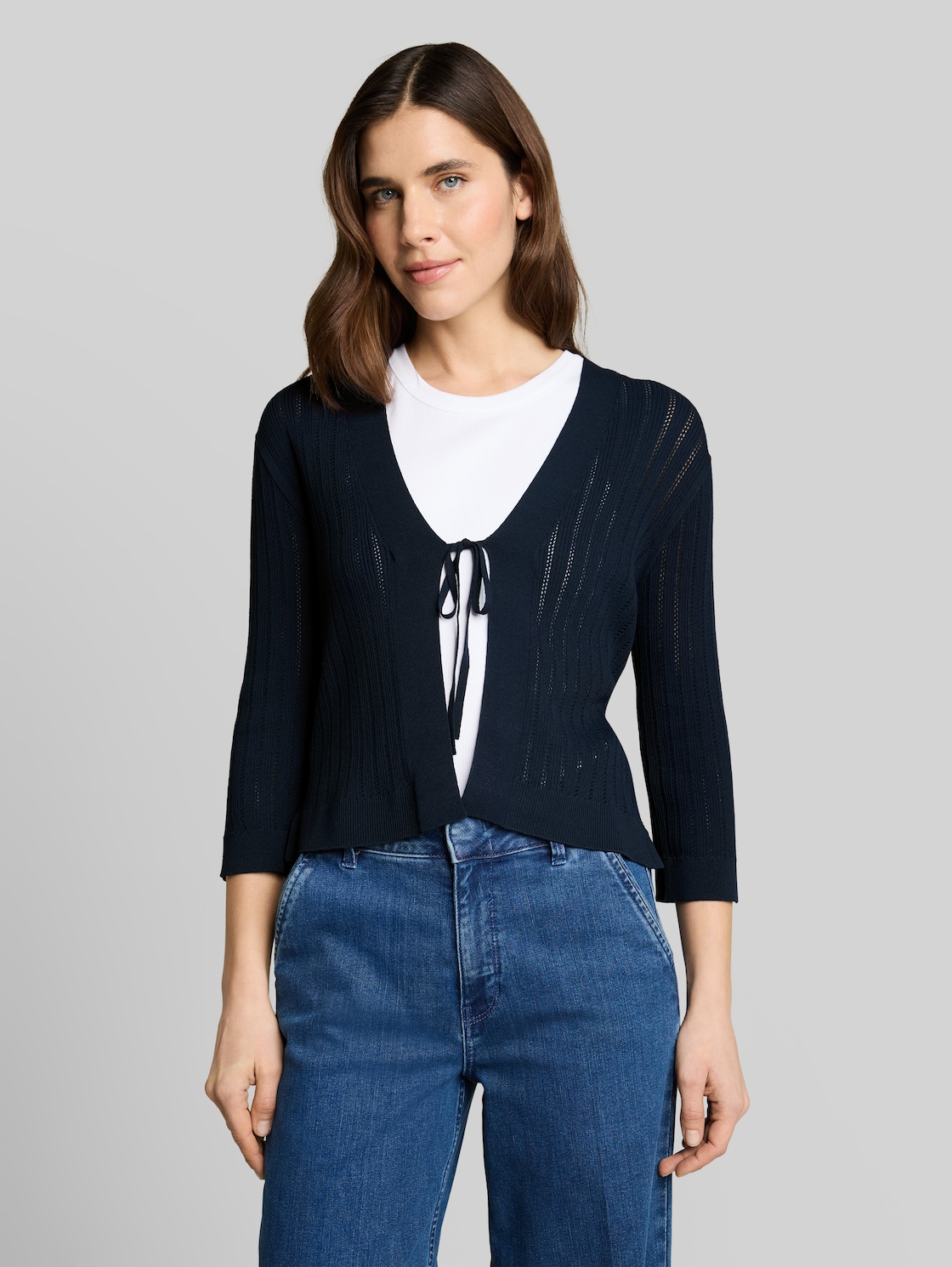  Tom Tailor Damen Cardigan Mit Schleifendetail, Blau, Uni, Gr. Xxl 