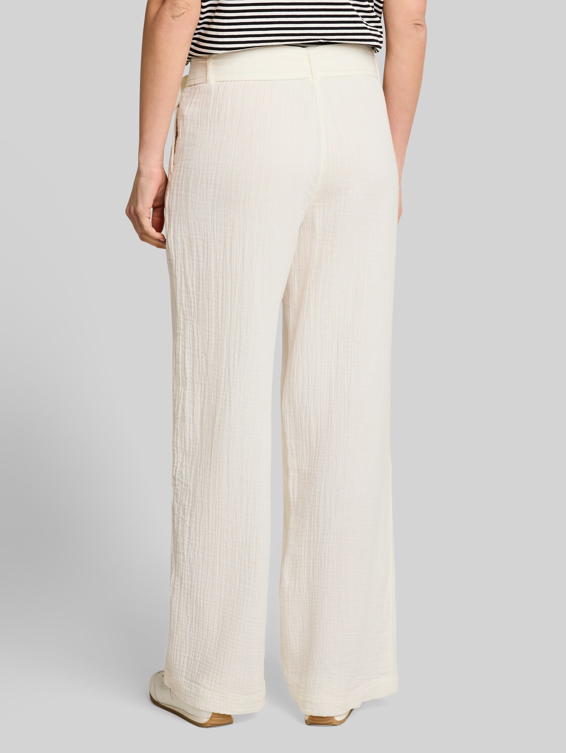  Tom Tailor Damen Musselin Wide Leg Hose Mit Gürtel, Weiß, Uni, Gr. 44/32 