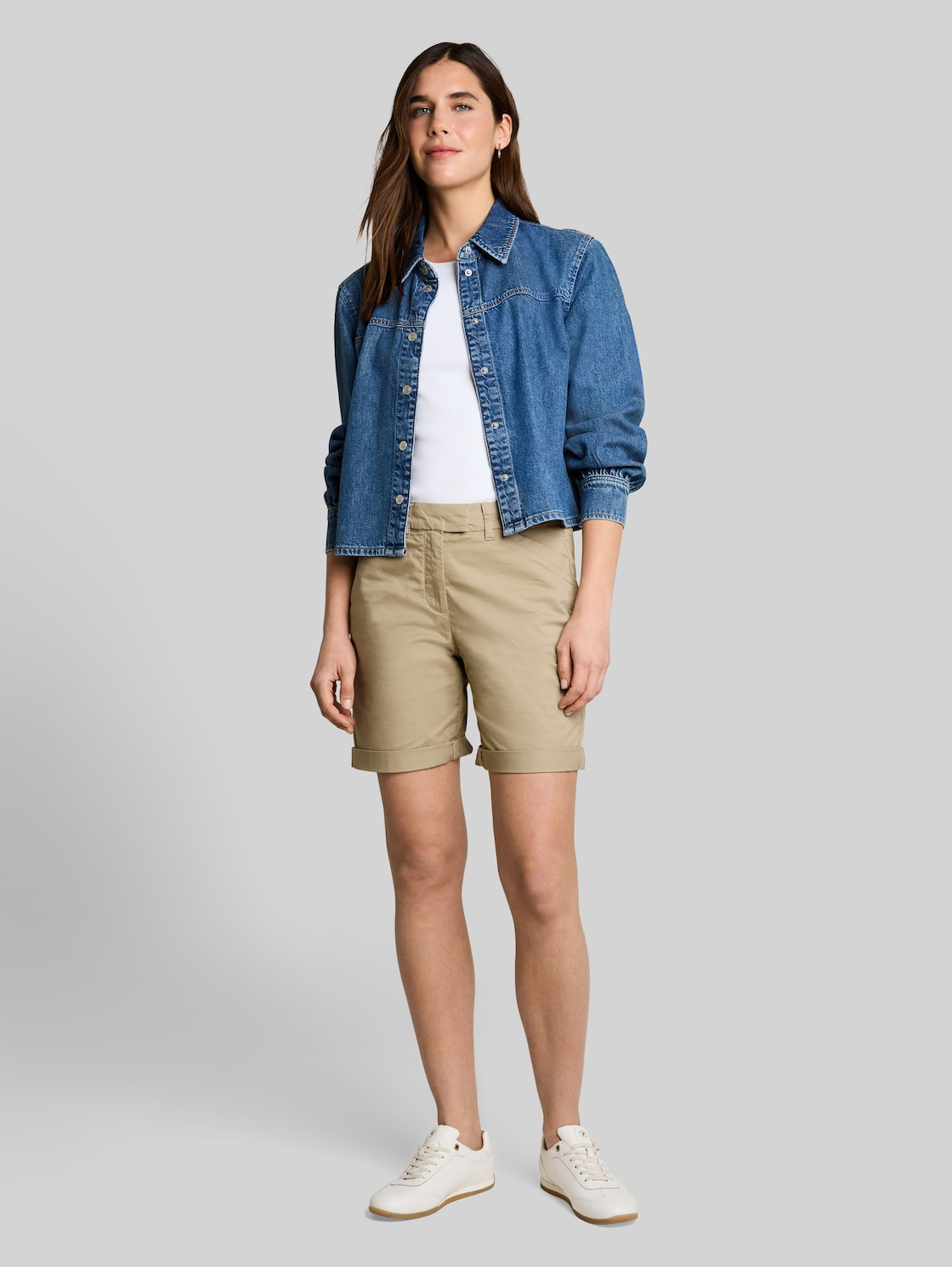  Tom Tailor Damen Chino Bermuda Shorts, Grün, Uni, Gr. 36 