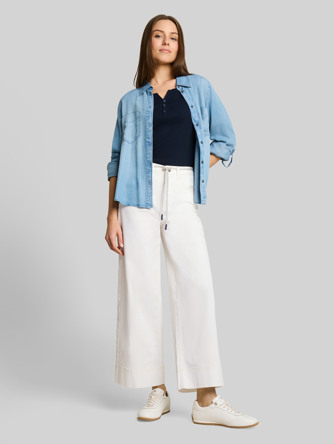  Tom Tailor Damen Ttnelma Culotte Jeans Mit Bindegürtel, Weiß, Uni, Gr. 33/28 