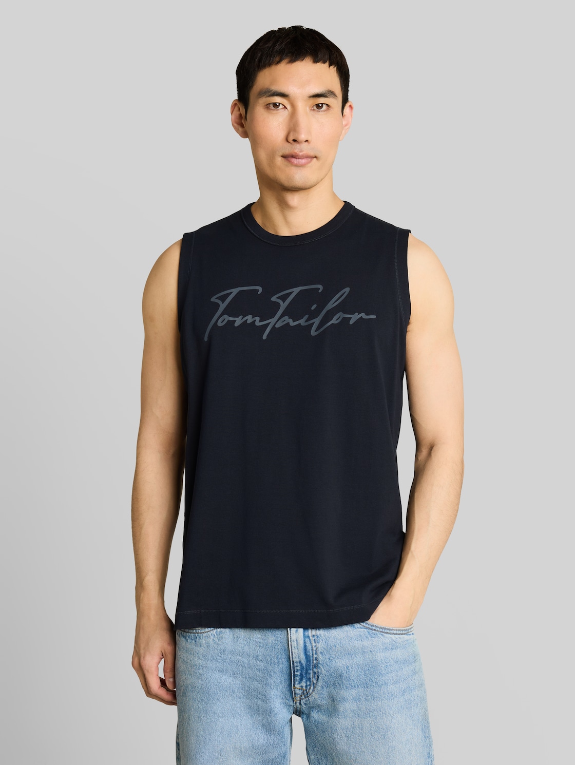  Tom Tailor Herren Tanktop Mit Logo-print, Blau, Uni, Gr. Xxl 