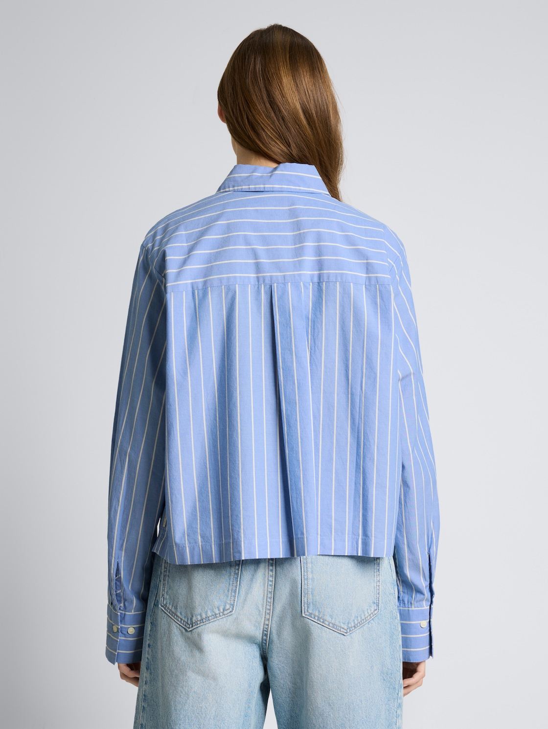 Thumbnail - TOM TAILOR DENIM Damen Boxy Fit Hemdbluse aus Baumwolle, blau, Gestreift, Gr. M