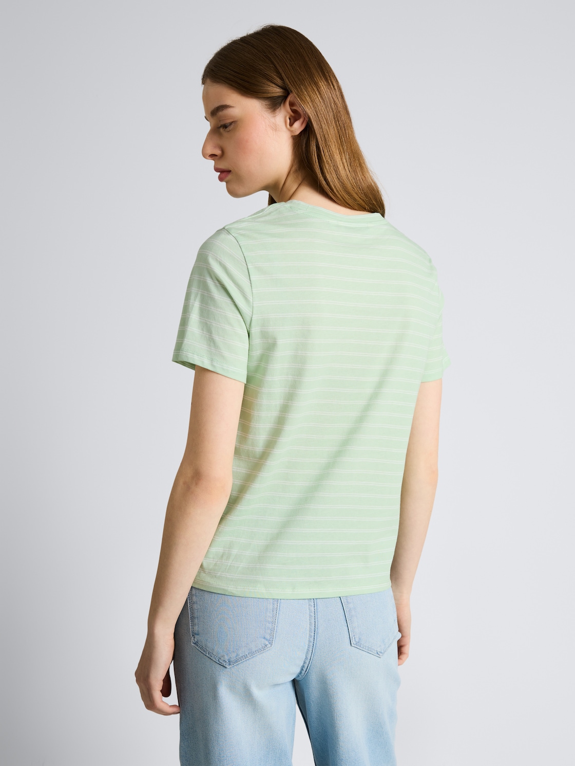 Thumbnail - TOM TAILOR DENIM Damen T-Shirt mit Knotendetail, grün, Gestreift, Gr. S