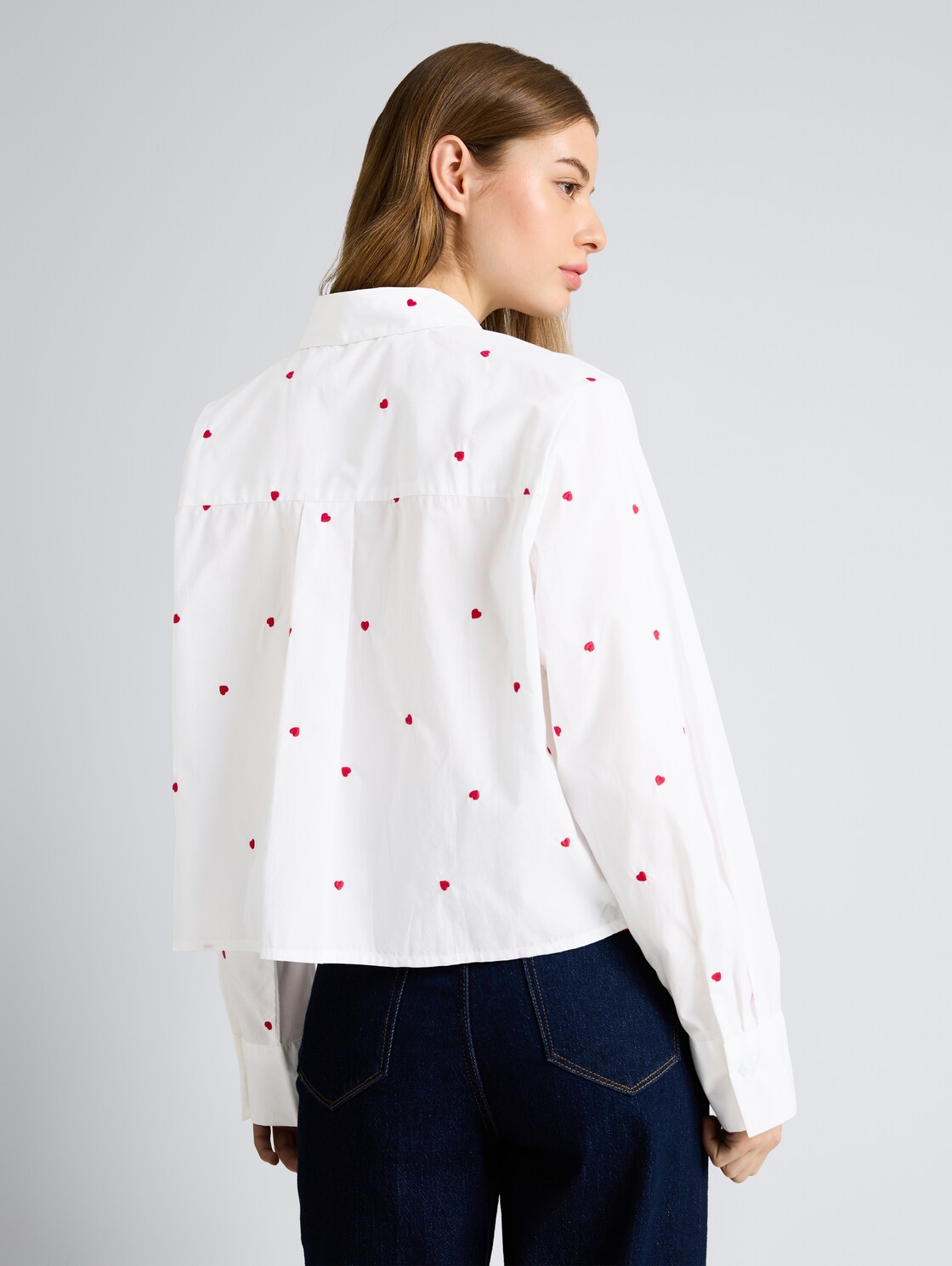 Thumbnail - TOM TAILOR DENIM Damen Boxy Fit Hemdbluse mit Herz-Stickerei, weiß, Gemustert, Gr. M