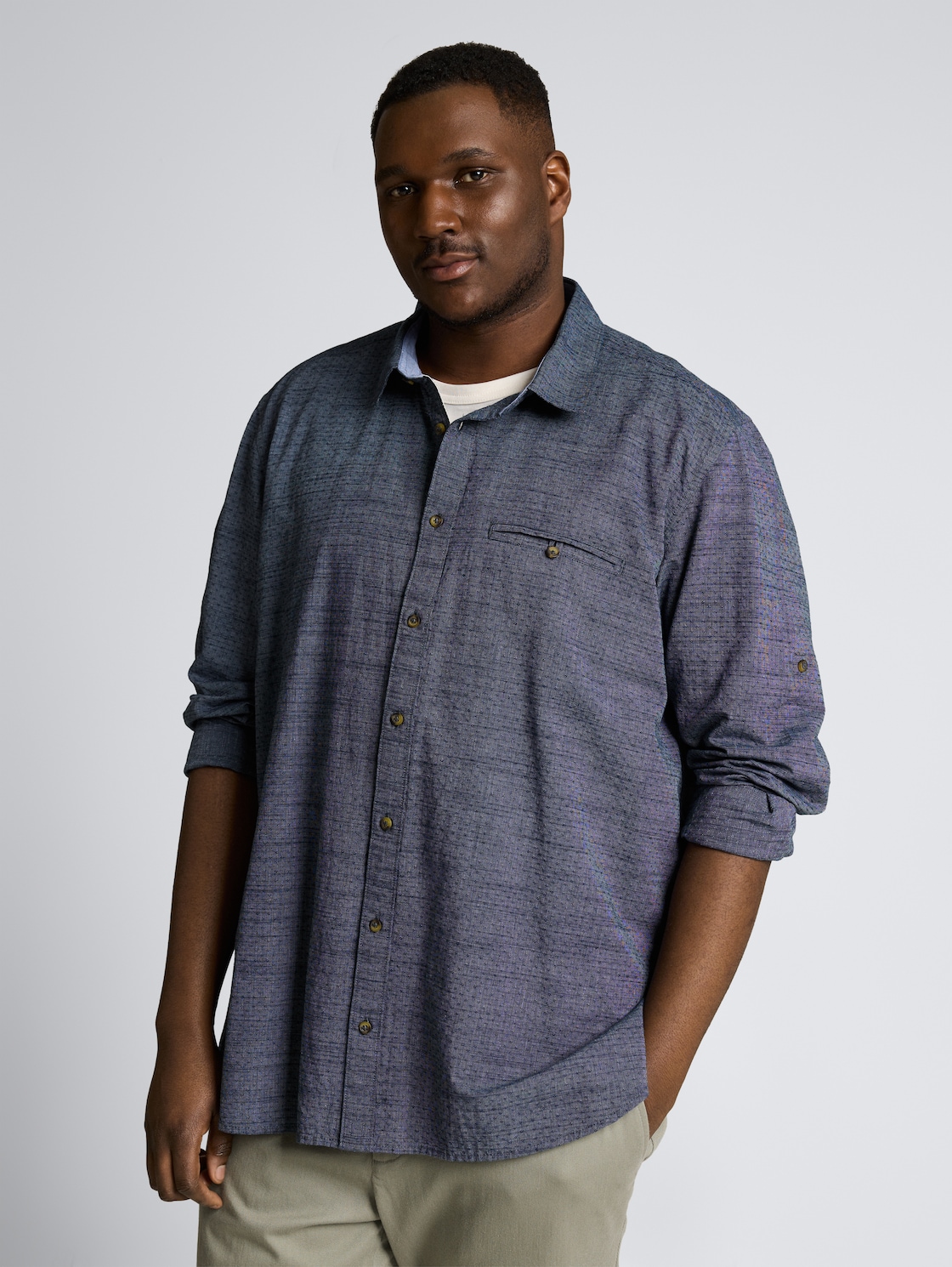 Thumbnail - TOM TAILOR Herren Plus Size - Regular Fit Hemd mit Turn-Up-Funktion, blau, Uni, Gr. 3XL