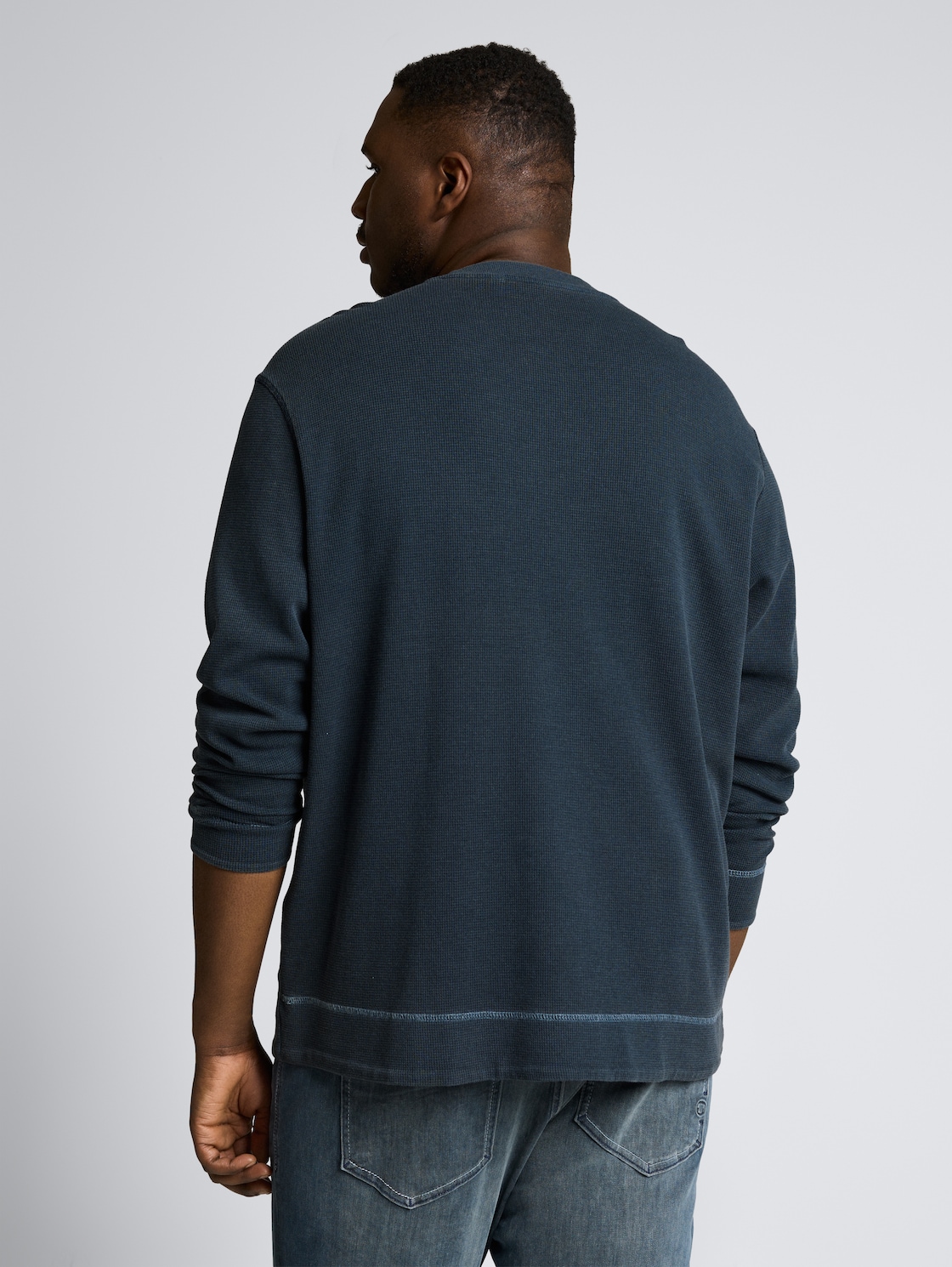 Thumbnail - TOM TAILOR Herren Plus Size - Henley Langarmshirt mit Waffelstruktur, blau, Uni, Gr. 3XL