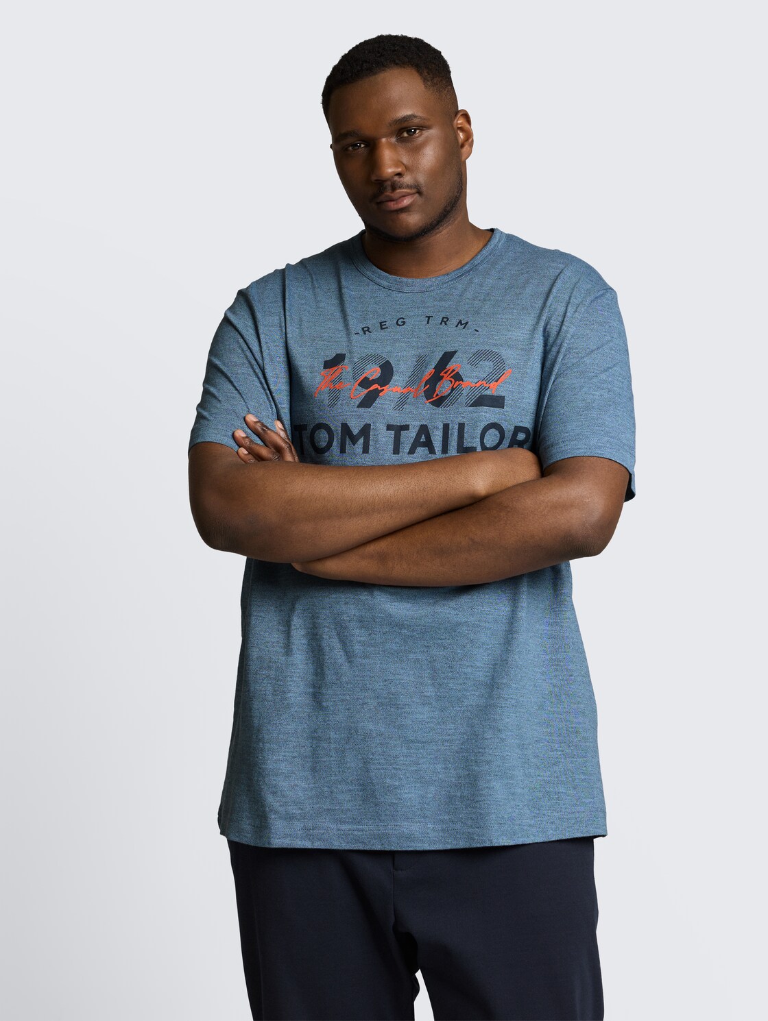 Thumbnail - TOM TAILOR Herren Plus Size - T-Shirt mit Logo-Print, blau, Meliert, Gr. 5XL