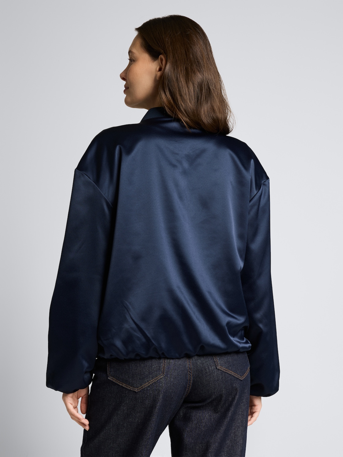 Thumbnail - TOM TAILOR Damen Satin Blouson Jacke mit Bomberkragen, blau, Uni, Gr. M