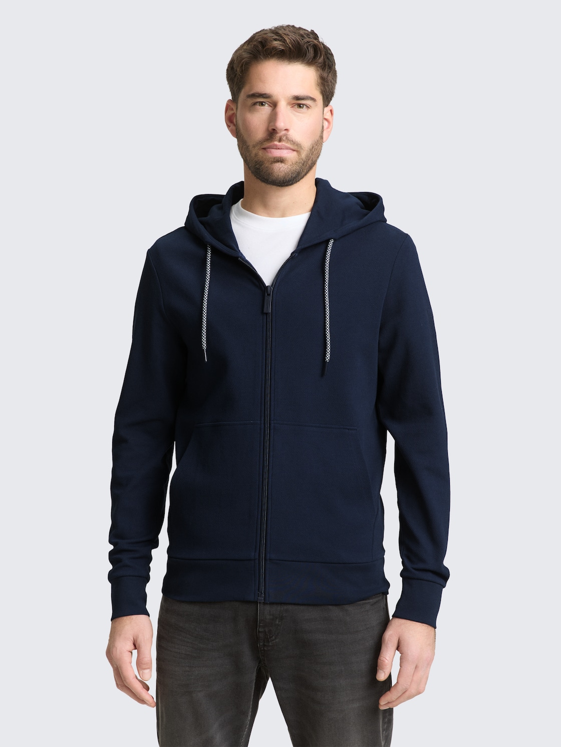 Thumbnail - TOM TAILOR Herren Basic Hoodie Sweatjacke, blau, Uni, Gr. XL