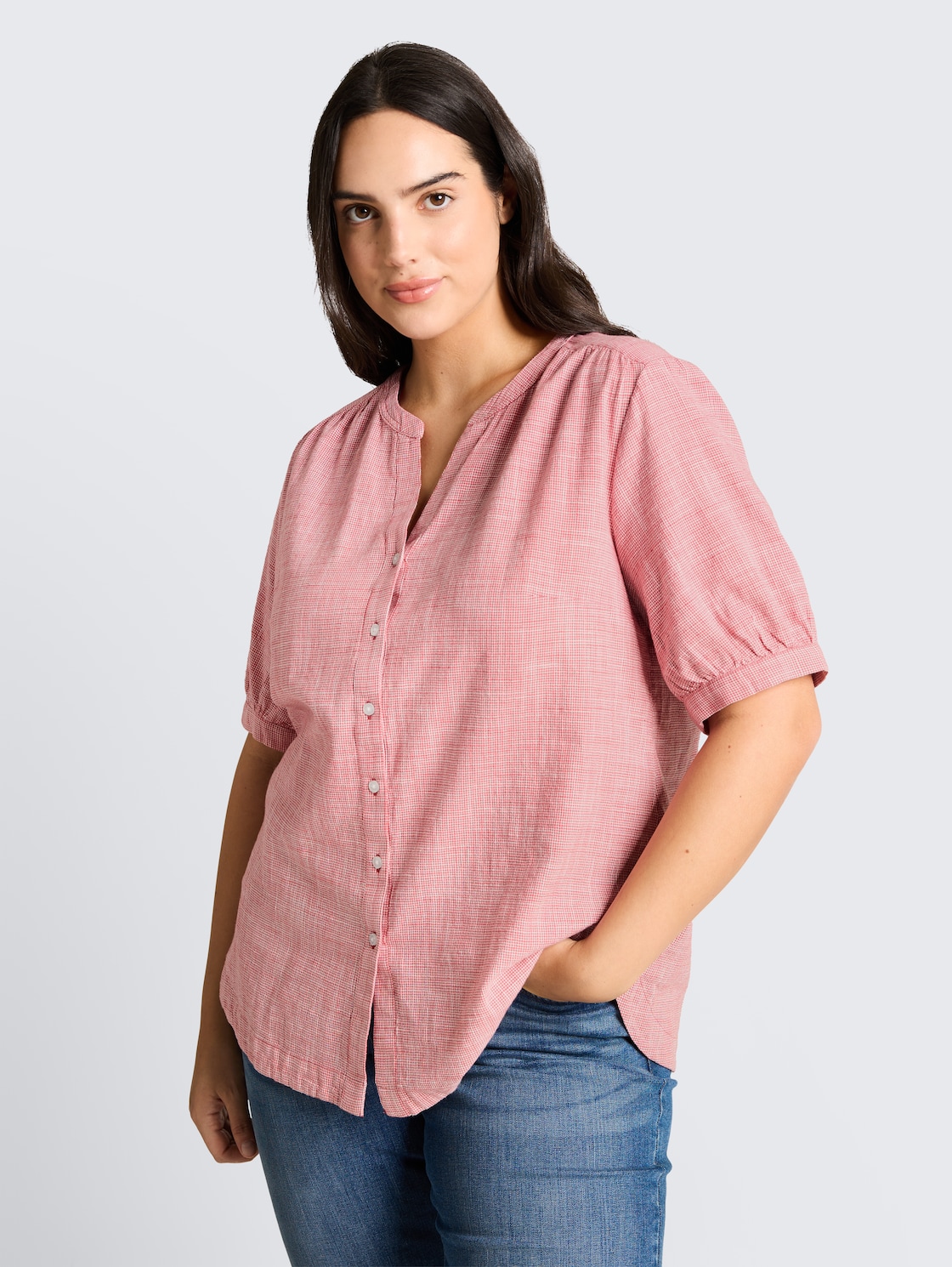 Thumbnail - TOM TAILOR Damen Plus Size - Bluse aus Baumwolle, rot, Uni, Gr. 44