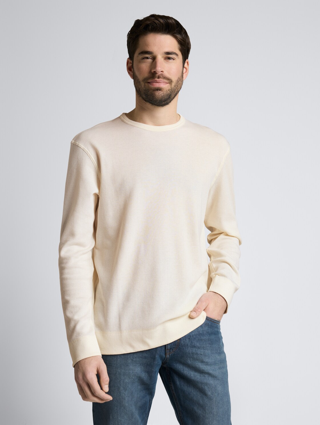 Thumbnail - TOM TAILOR Herren Langarmshirt mit Waffelstruktur, braun, Uni, Gr. XXL