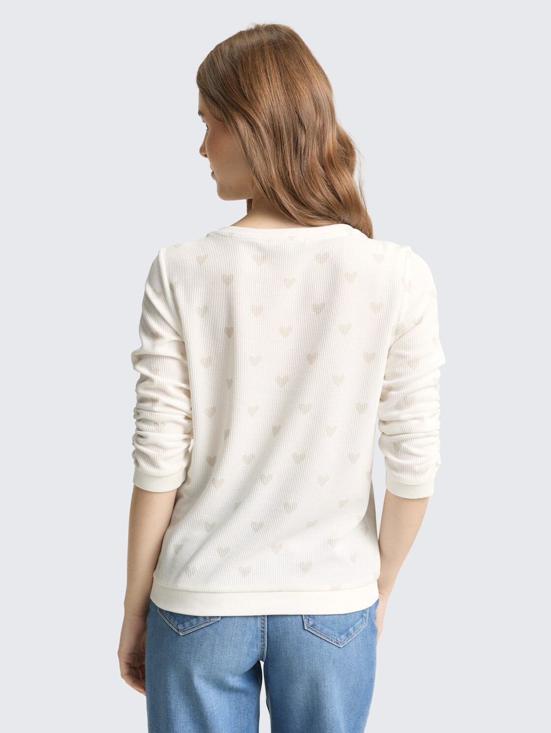 Thumbnail - TOM TAILOR DENIM Damen Slim Fit Sweatshirt mit Herz-Print, weiß, Uni, Gr. XL
